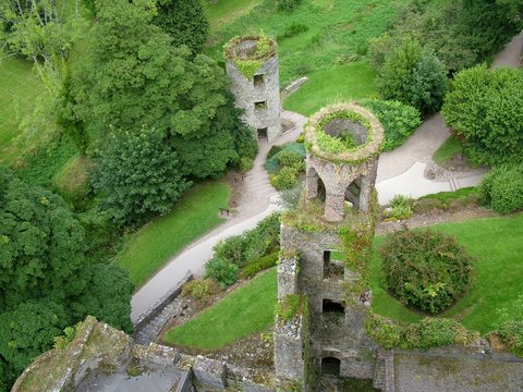 blarney castle towers from above in ireland