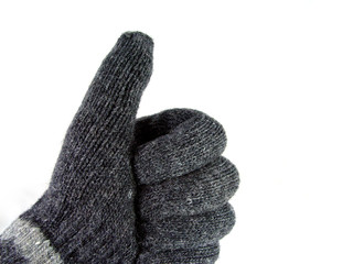 hand with a gray glove