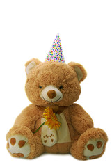 toy bear with birthday hat