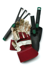 used gardening / work gloves and tools