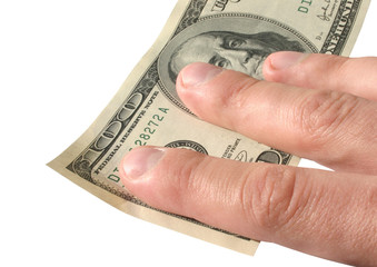 hand with hundred dollars