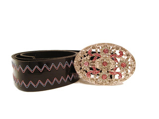 beautiful belt with diamonds over white background