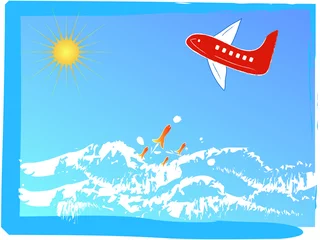 Crédence de cuisine en verre imprimé Avion, ballon avion rouge volant
