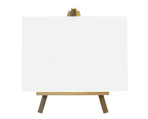 wood easel with white canvas
