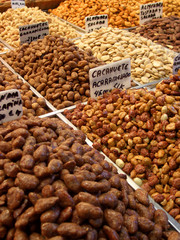 candied nuts in fruit market, barcelona