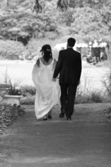Fototapeta premium bride groom walking away forever love elegant