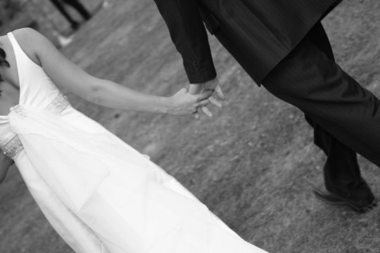 love hold hand bride groom couple black white