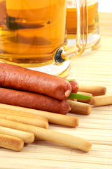 beer and snack-smoked sausage