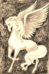 stock illustration of vintage white pegasus