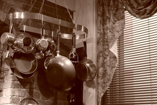 country kitchen in sepia