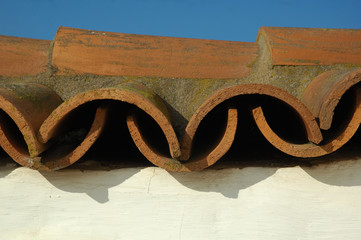 closeup of tile roof on spanish mission