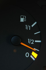 petrol meter showing low petrol level