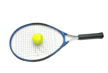 tennis racket and ball isolated on the white