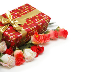 gift box and roses isolated on white