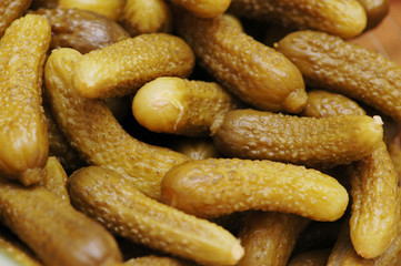 close-up of pickled cucumbers as a background