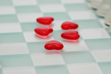 heart shapes on a chess board