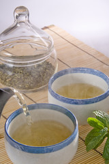 serving green tea
