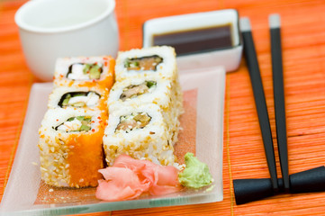 sushi (rolls) on a plate