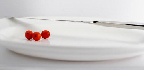 Naklejka na ściany i meble knife and berries on a white plate