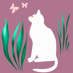 white cat and butterfly art