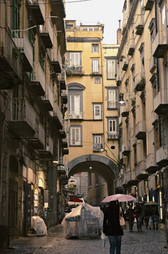 spaccanapoli street of naples under the rain