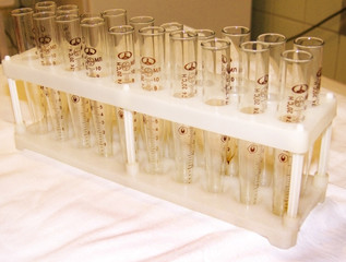 test tubes in a hospital laboratory on white