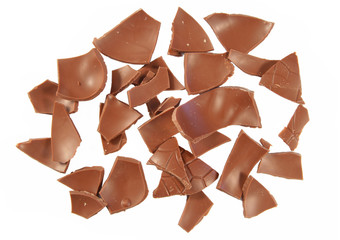 shattered easter egg pieces, isolated on a white b