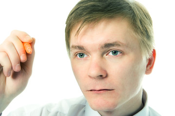 businessman write narker in the face