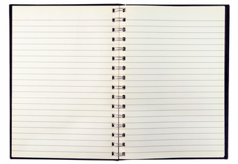 blank discolored pages in an old notebook.