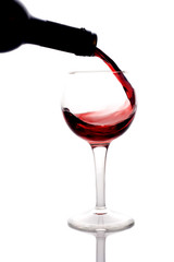 red wine pouring down into a glass