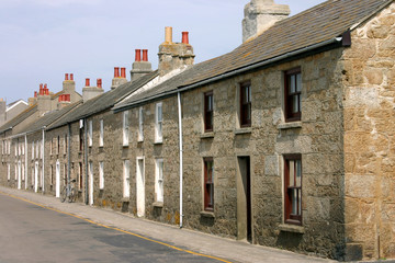a row of old cornish cottages, isles of scilly, uk