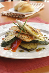 chicken fillet with fry vegetables