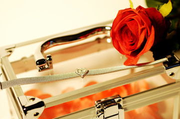 pink petals jewelry box silver bracelet white rose
