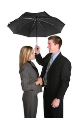 attractive couple under umbrella