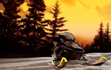 Fotobehang snowmobile sunset © Kwest
