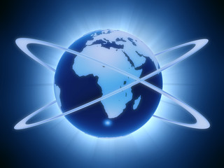 blauer strahlender globus