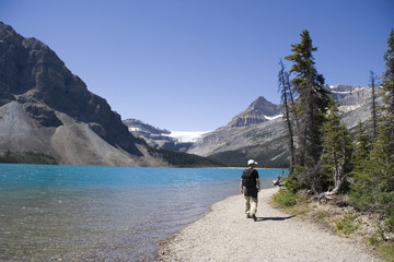 hiker on bow lake