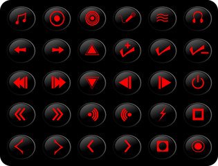 black and red media buttons
