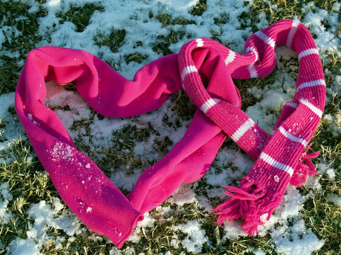 "messages": snowy scarf hearts linked; a love note