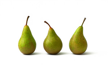 three pears on white background