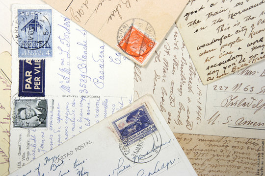 old postcards and hand writing