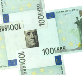 dollar surrounded by euros