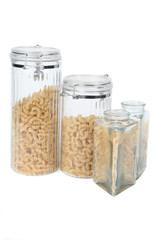 two glass jars with pasta