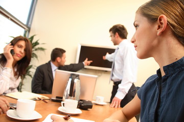 women in business. group of people during work in
