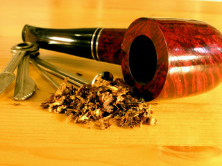 smoking pipe, tools and tobacco
