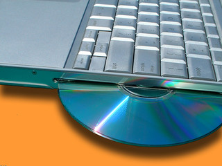 cd rom inserted into laptop