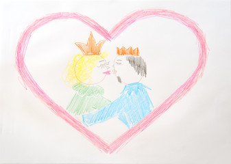 Primitive childish pencil drawing close-up isolated on white.