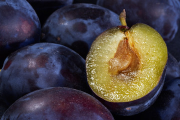 dark blue ripe fleshy plums