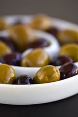 olives in spiral bowl green and black