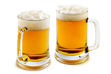two mugs of delightful amber beer